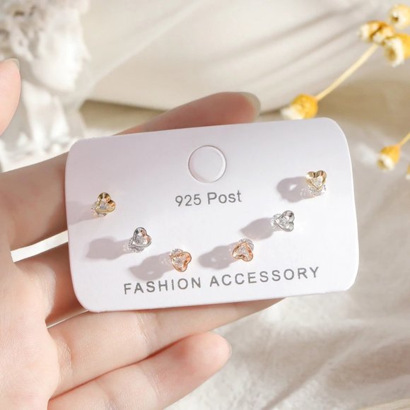 [3 Pairs] 925 Sterling Silver Diamond Earrings K - Picture 6 of 7